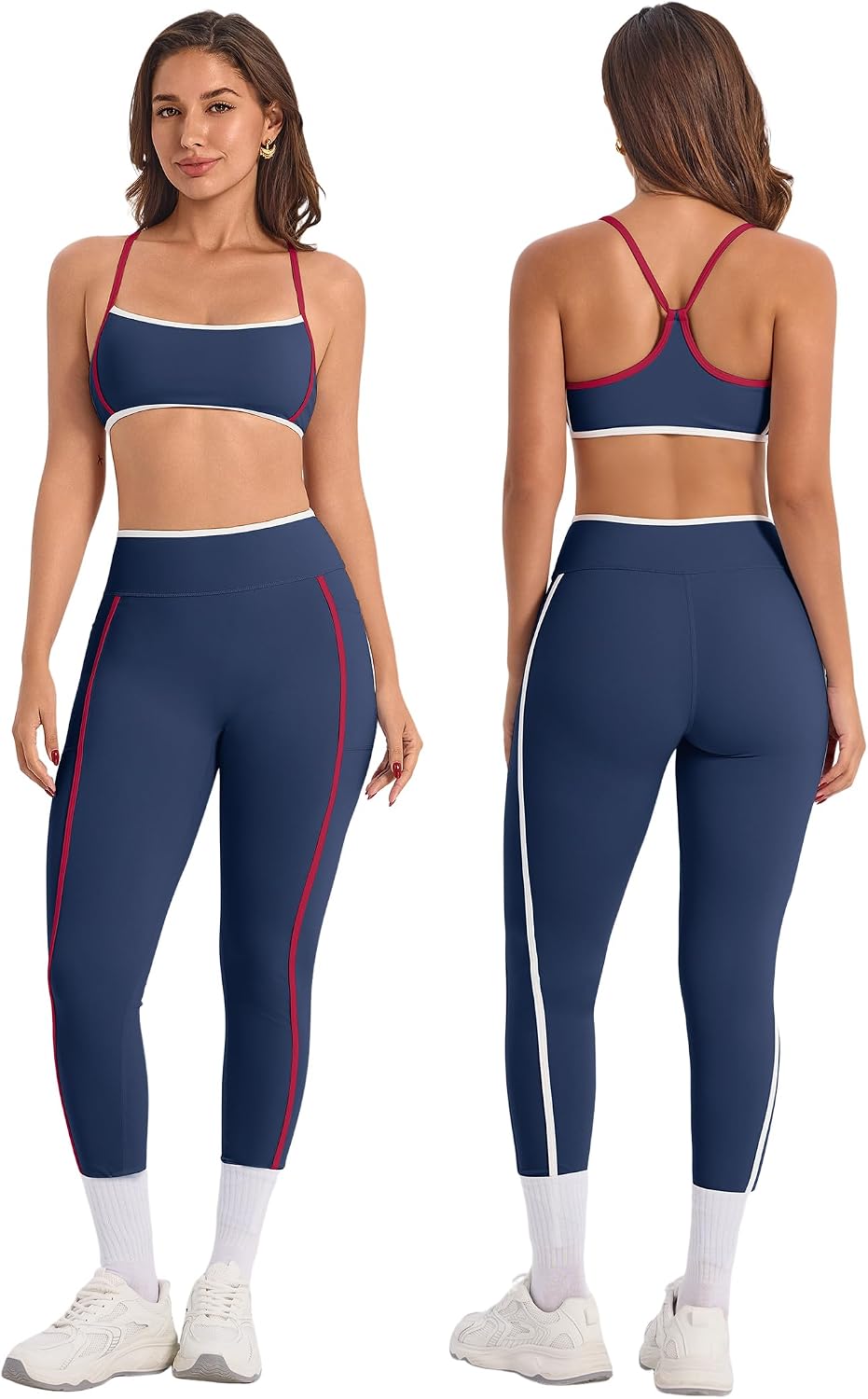 ABOCIW Womens Color Block Workout Sets Racerback Tank Top High Waist Leggings Gym Set Yoga Pilates Outfits
