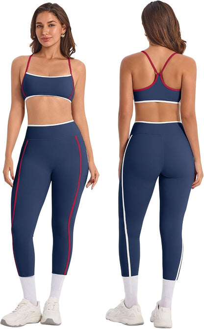 ABOCIW Womens Color Block Workout Sets Racerback Tank Top High Waist Leggings Gym Set Yoga Pilates Outfits
