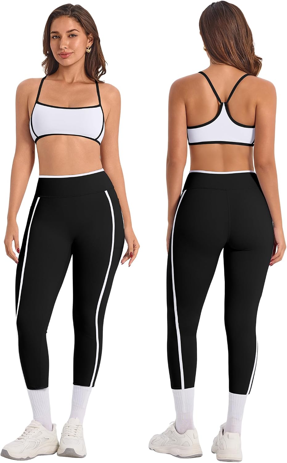 ABOCIW Womens Color Block Workout Sets Racerback Tank Top High Waist Leggings Gym Set Yoga Pilates Outfits
