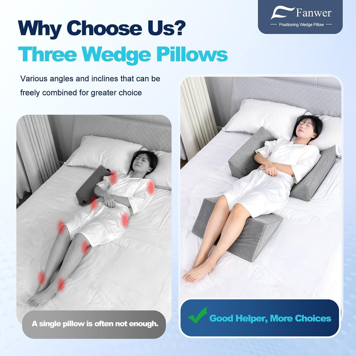 Positioning Wedge Pillow for Side Sleeping (3 in 1),19.69",Grey