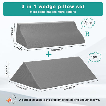 Positioning Wedge Pillow for Side Sleeping (3 in 1),19.69",Grey