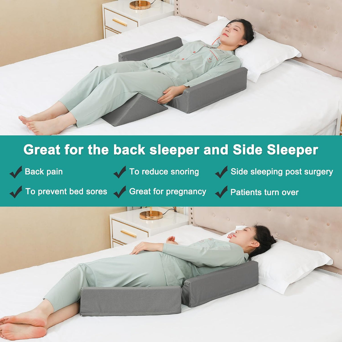 Positioning Wedge Pillow for Side Sleeping (3 in 1),19.69",Grey