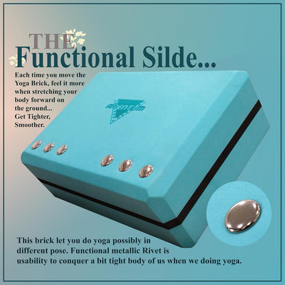 AMENTUM Yoga Block 9”x6”x3” Stand Out With Style Premium Yoga Block Featuring Bold Metallic Rivets. High-Density/Non-Toxic EVA Foam, Non-Slip Surface,Lightweight Exercise Support for Yoga, Stretching, Fitness Training