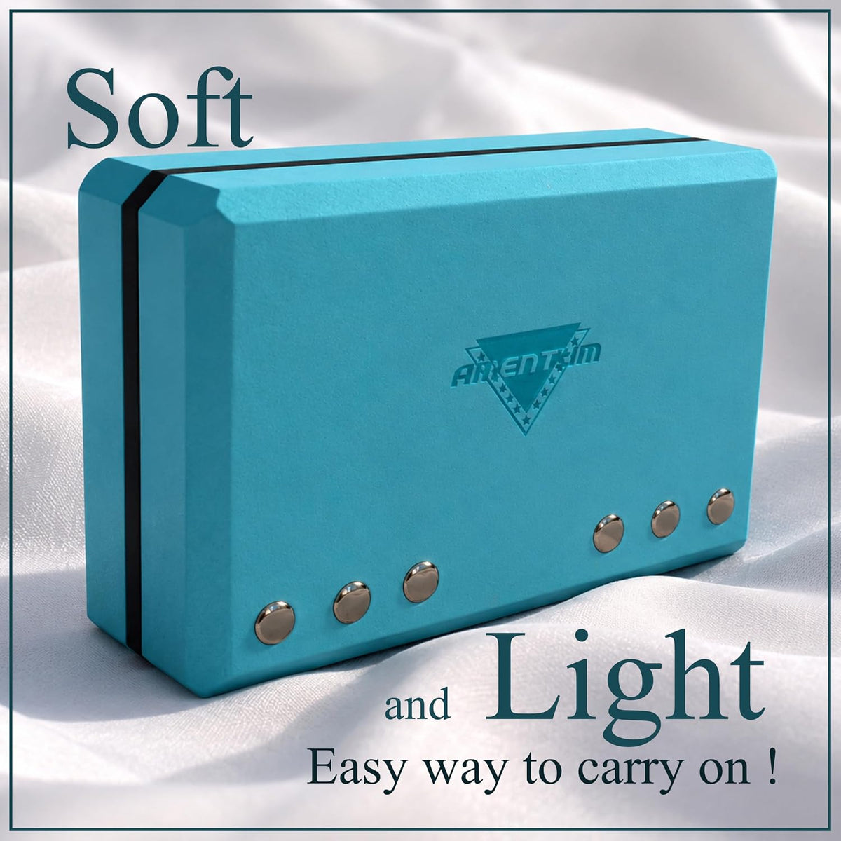 AMENTUM Yoga Block 9”x6”x3” Stand Out With Style Premium Yoga Block Featuring Bold Metallic Rivets. High-Density/Non-Toxic EVA Foam, Non-Slip Surface,Lightweight Exercise Support for Yoga, Stretching, Fitness Training
