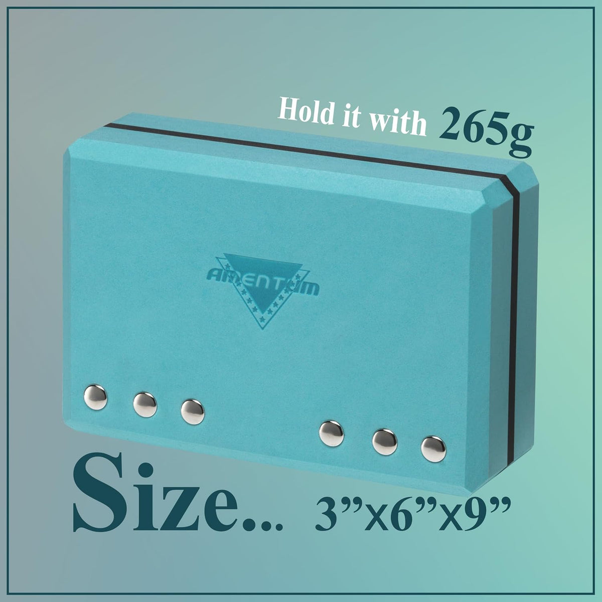 AMENTUM Yoga Block 9”x6”x3” Stand Out With Style Premium Yoga Block Featuring Bold Metallic Rivets. High-Density/Non-Toxic EVA Foam, Non-Slip Surface,Lightweight Exercise Support for Yoga, Stretching, Fitness Training