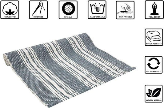 Hand Woven 100% Cotton Yoga Mat- Thick Handloom Made in India- for Gym Floor Exercise - Runner for Bedroom