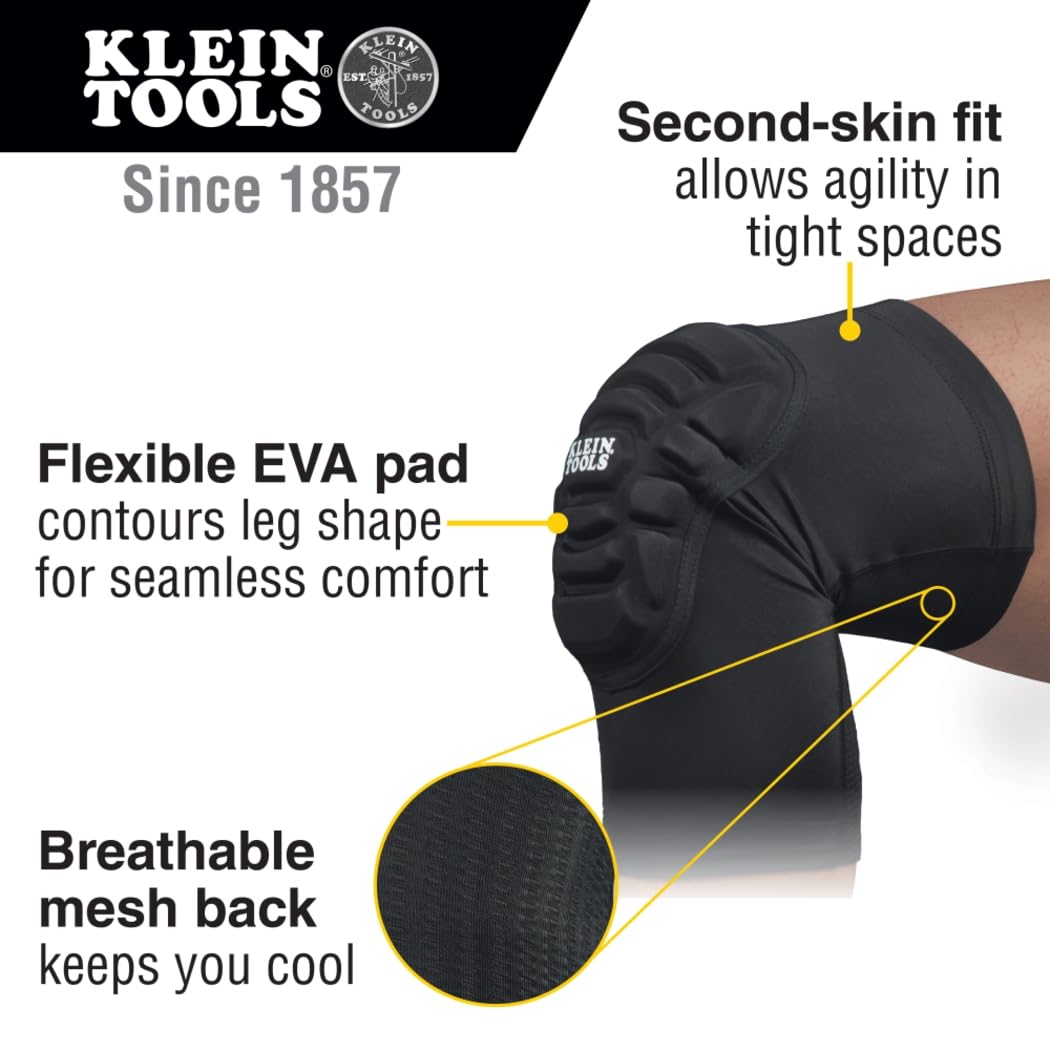 60592 Knee Pads, Lightweight Padded Knee Sleeves, Breathable Mesh Back, Elastic Cuff with Slip-Resistant Silicone, Black, L/XL