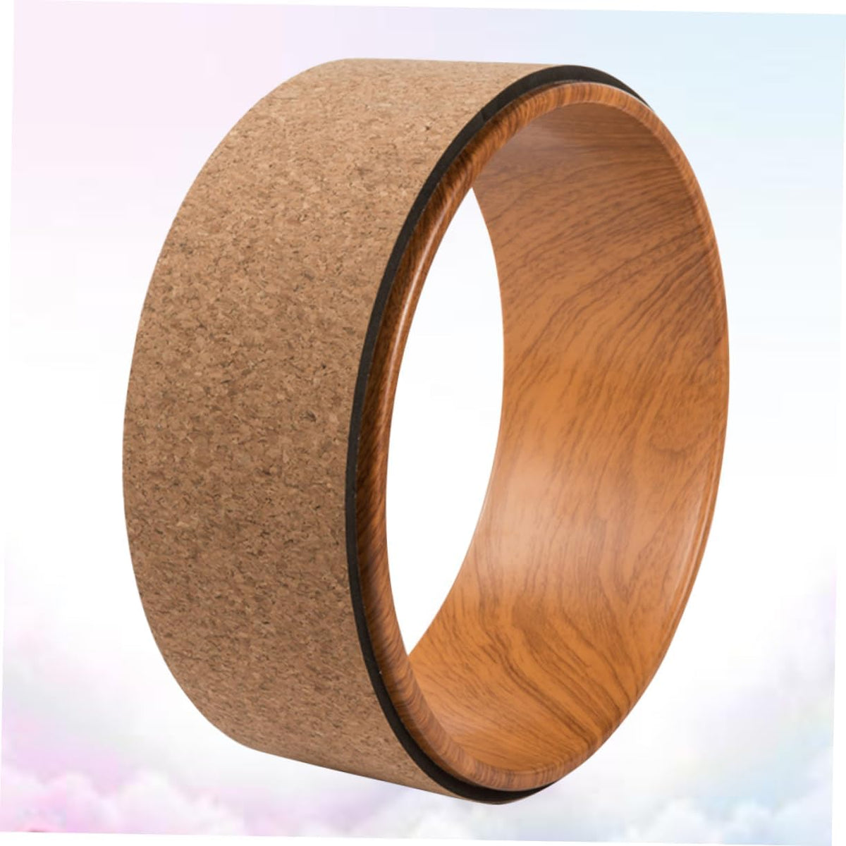 Natural Cork Yoga Wheel for Backbend and Stretching Durable Exercise Circle for Yoga Training Massage Tool for Back Pain Relief and Muscle Warm-up