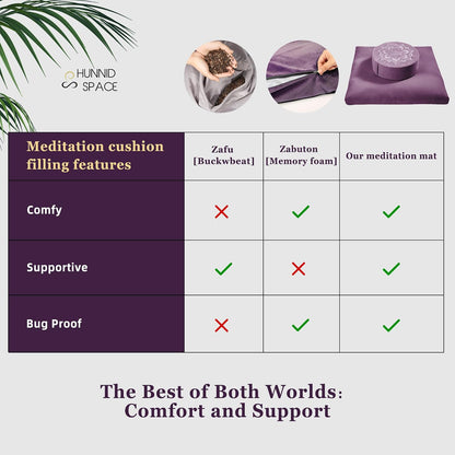 Meditation Cushion Set Zafu & Zabuton – Buckwheat Hull & Memory Foam, Adjustable Floor Pillow for Yoga, Meditation & Sitting, Removable Velvet Cover (Purple)