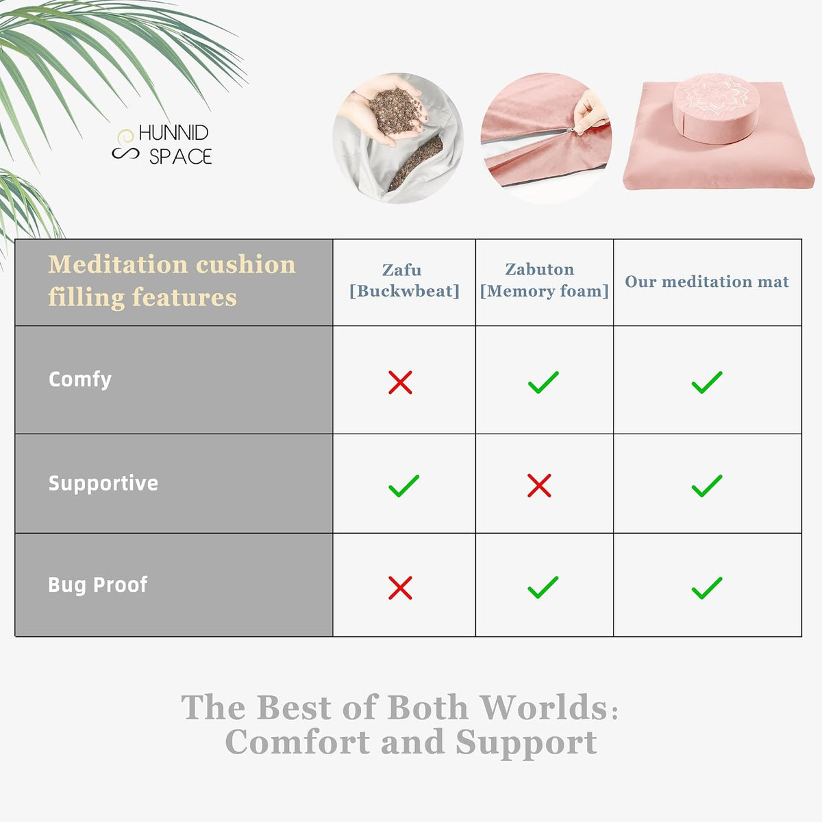 Meditation Cushion Set Zafu & Zabuton – Buckwheat Hull & Memory Foam, Adjustable Floor Pillow for Yoga, Meditation & Sitting, Removable Velvet Cover (Purple)