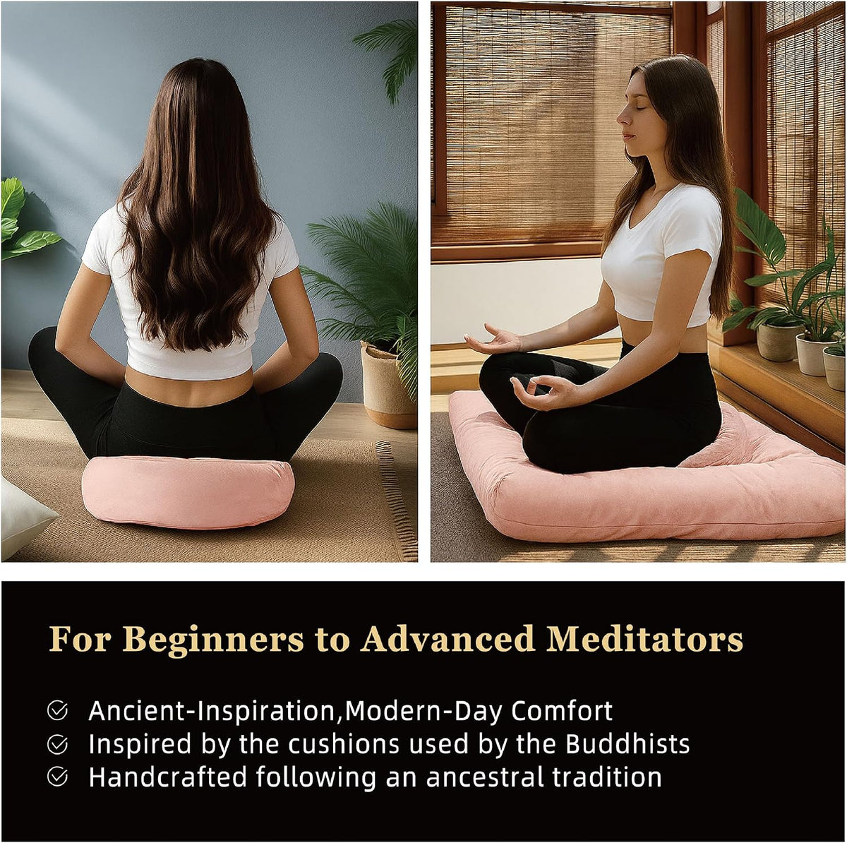 Meditation Cushion Set Zafu & Zabuton – Buckwheat Hull & Memory Foam, Adjustable Floor Pillow for Yoga, Meditation & Sitting, Removable Velvet Cover (Purple)