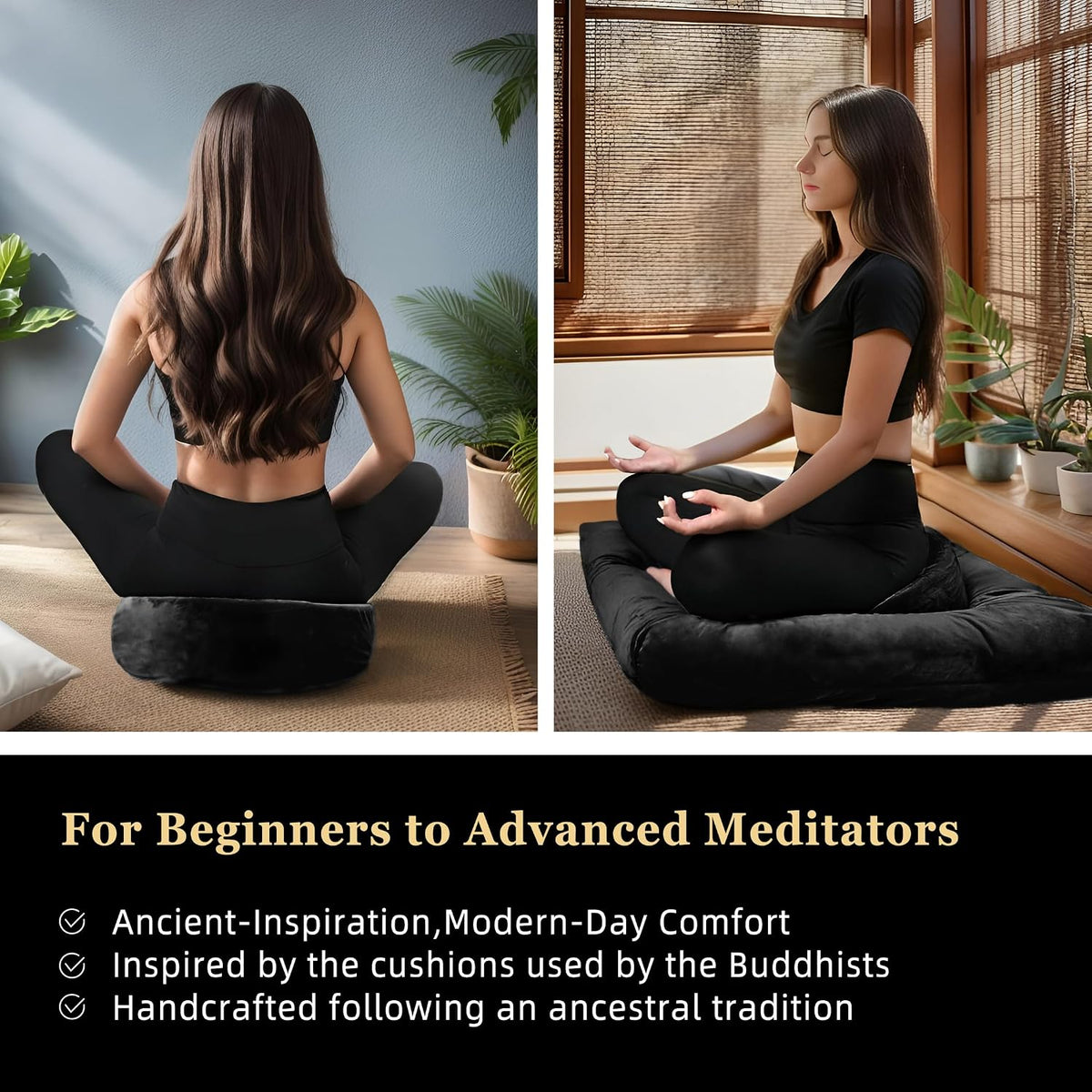 Meditation Cushion Set Zafu & Zabuton – Buckwheat Hull & Memory Foam, Adjustable Floor Pillow for Yoga, Meditation & Sitting, Removable Velvet Cover (Purple)
