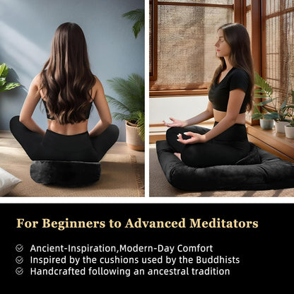 Meditation Cushion Set Zafu & Zabuton – Buckwheat Hull & Memory Foam, Adjustable Floor Pillow for Yoga, Meditation & Sitting, Removable Velvet Cover (Purple)