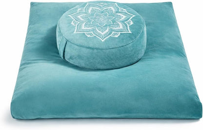 Meditation Cushion Set Zafu & Zabuton – Buckwheat Hull & Memory Foam, Adjustable Floor Pillow for Yoga, Meditation & Sitting, Removable Velvet Cover (Purple)