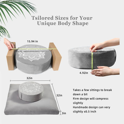 Meditation Cushion Set Zafu & Zabuton – Buckwheat Hull & Memory Foam, Adjustable Floor Pillow for Yoga, Meditation & Sitting, Removable Velvet Cover (Purple)
