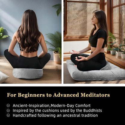 Meditation Cushion Set Zafu & Zabuton – Buckwheat Hull & Memory Foam, Adjustable Floor Pillow for Yoga, Meditation & Sitting, Removable Velvet Cover (Purple)