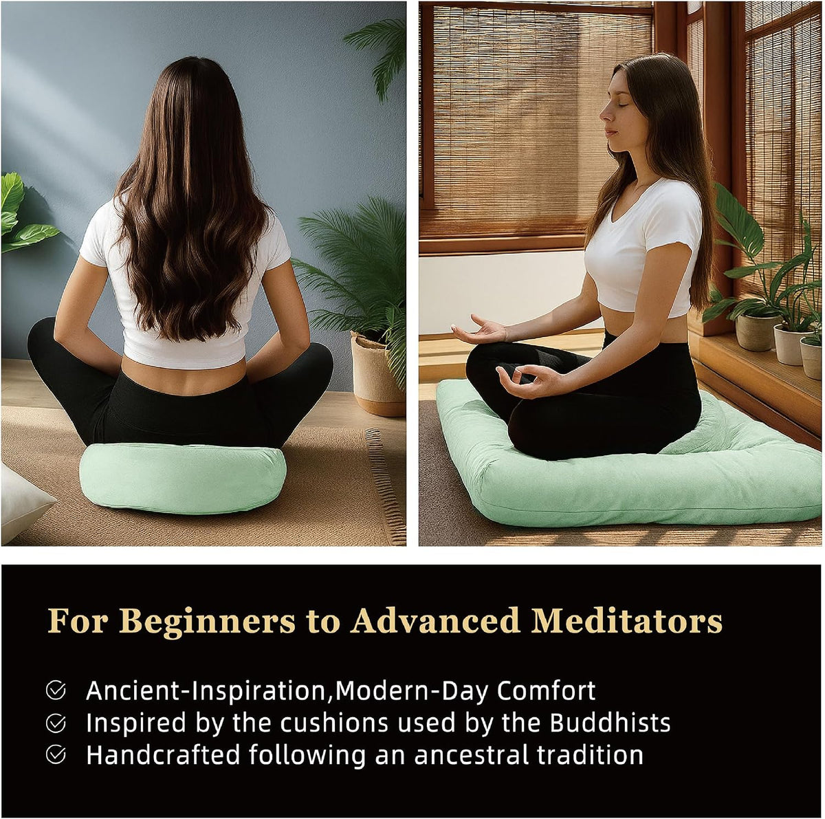 Meditation Cushion Set Zafu & Zabuton – Buckwheat Hull & Memory Foam, Adjustable Floor Pillow for Yoga, Meditation & Sitting, Removable Velvet Cover (Purple)