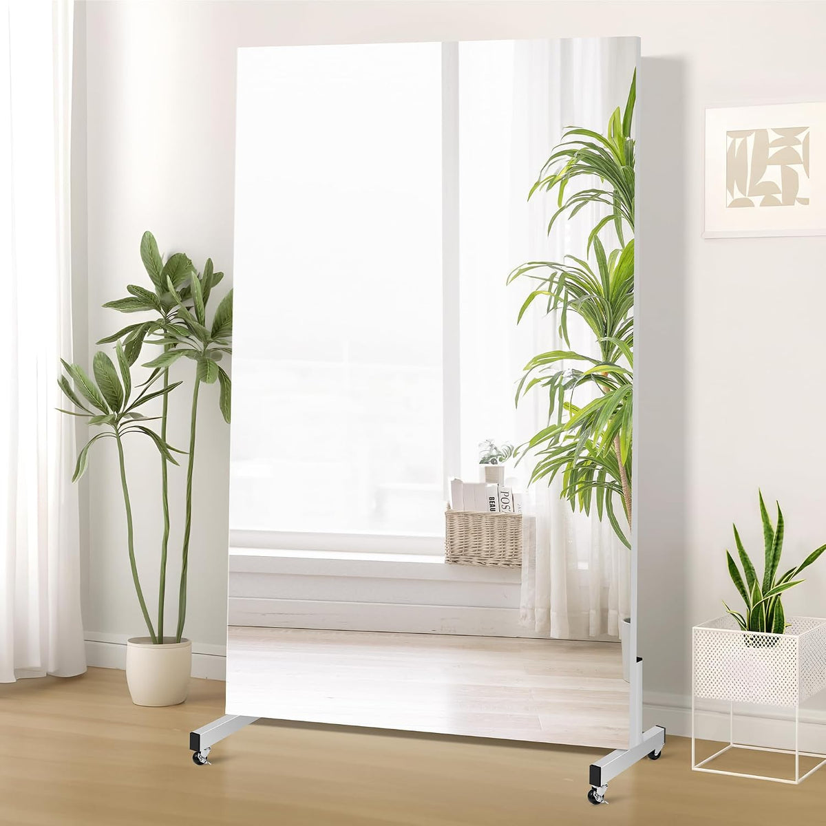 Rolling Shatterproof NanoMirror with Wheels, 75 x 32 in, White