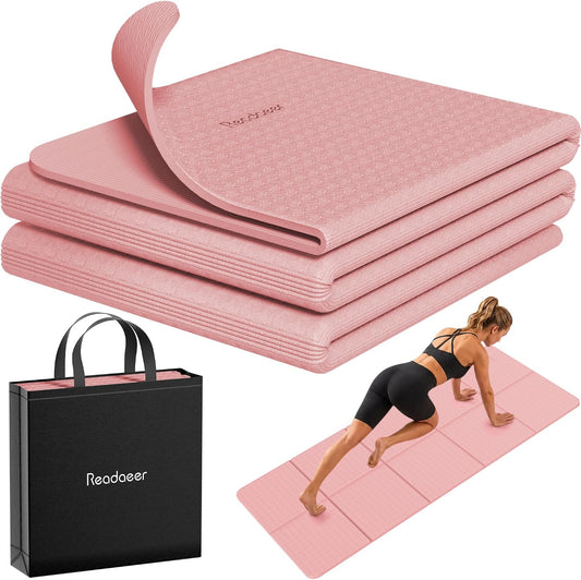 Foldable Yoga Mat for Travel Folding Yoga Mat 6mm Thick with Carrying Bag, Non-Slip TPE Exercise Pilates Mat for 72" L x 24" W x 0.24 Inch