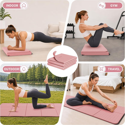 Foldable Yoga Mat for Travel Folding Yoga Mat 6mm Thick with Carrying Bag, Non-Slip TPE Exercise Pilates Mat for 72" L x 24" W x 0.24 Inch
