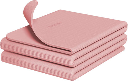 Foldable Yoga Mat for Travel Folding Yoga Mat 6mm Thick with Carrying Bag, Non-Slip TPE Exercise Pilates Mat for 72" L x 24" W x 0.24 Inch