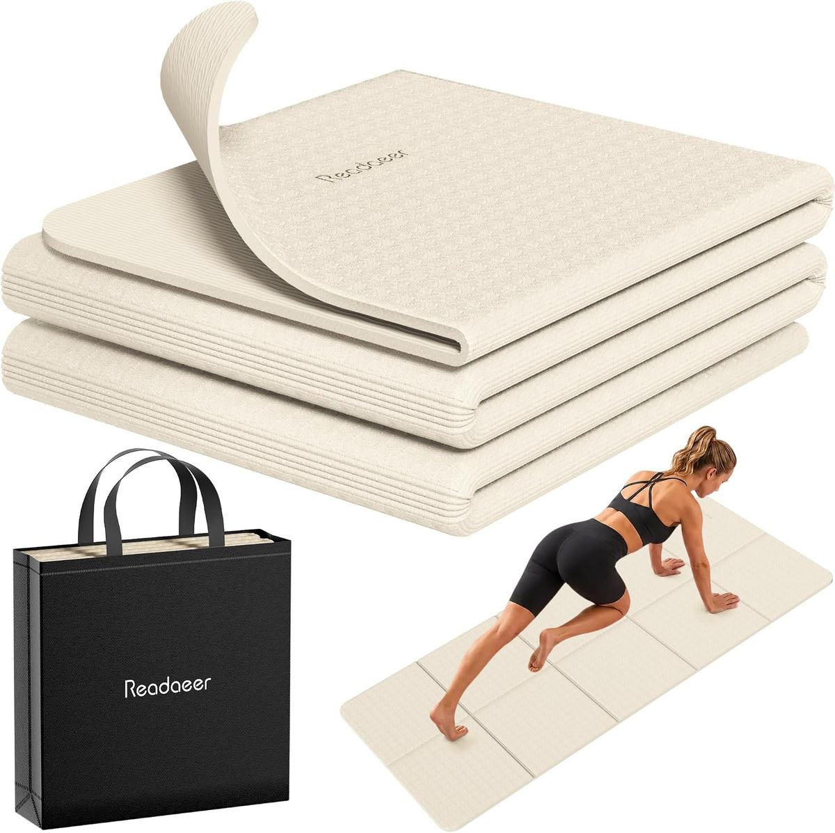 Foldable Yoga Mat for Travel Folding Yoga Mat 6mm Thick with Carrying Bag, Non-Slip TPE Exercise Pilates Mat for 72" L x 24" W x 0.24 Inch