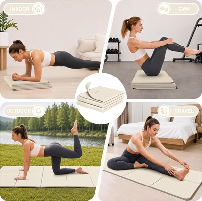 Foldable Yoga Mat for Travel Folding Yoga Mat 6mm Thick with Carrying Bag, Non-Slip TPE Exercise Pilates Mat for 72" L x 24" W x 0.24 Inch
