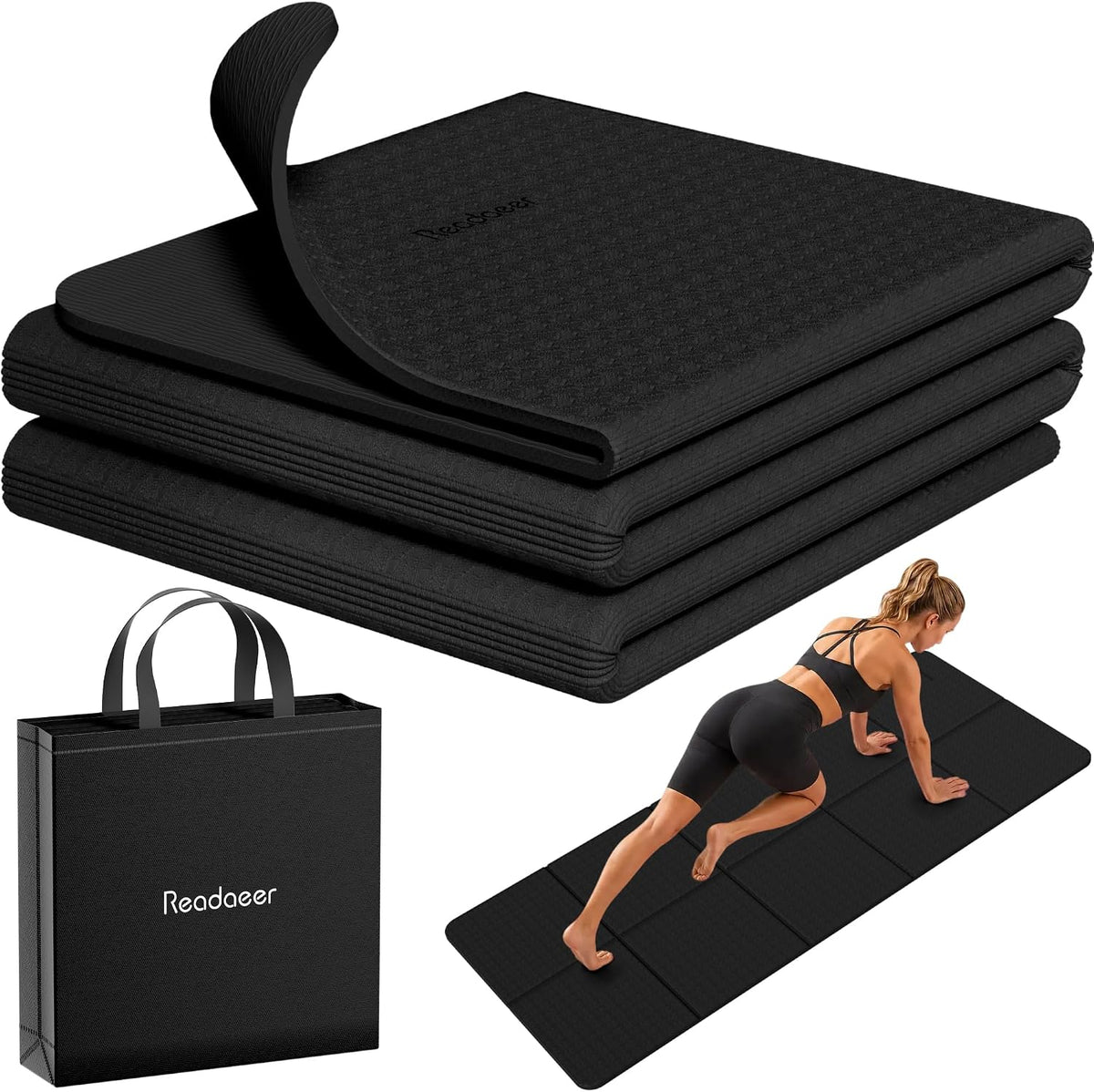 Foldable Yoga Mat for Travel Folding Yoga Mat 6mm Thick with Carrying Bag, Non-Slip TPE Exercise Pilates Mat for 72" L x 24" W x 0.24 Inch