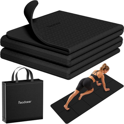 Foldable Yoga Mat for Travel Folding Yoga Mat 6mm Thick with Carrying Bag, Non-Slip TPE Exercise Pilates Mat for 72" L x 24" W x 0.24 Inch