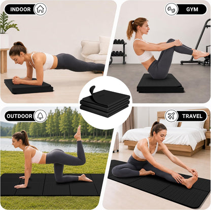 Foldable Yoga Mat for Travel Folding Yoga Mat 6mm Thick with Carrying Bag, Non-Slip TPE Exercise Pilates Mat for 72" L x 24" W x 0.24 Inch