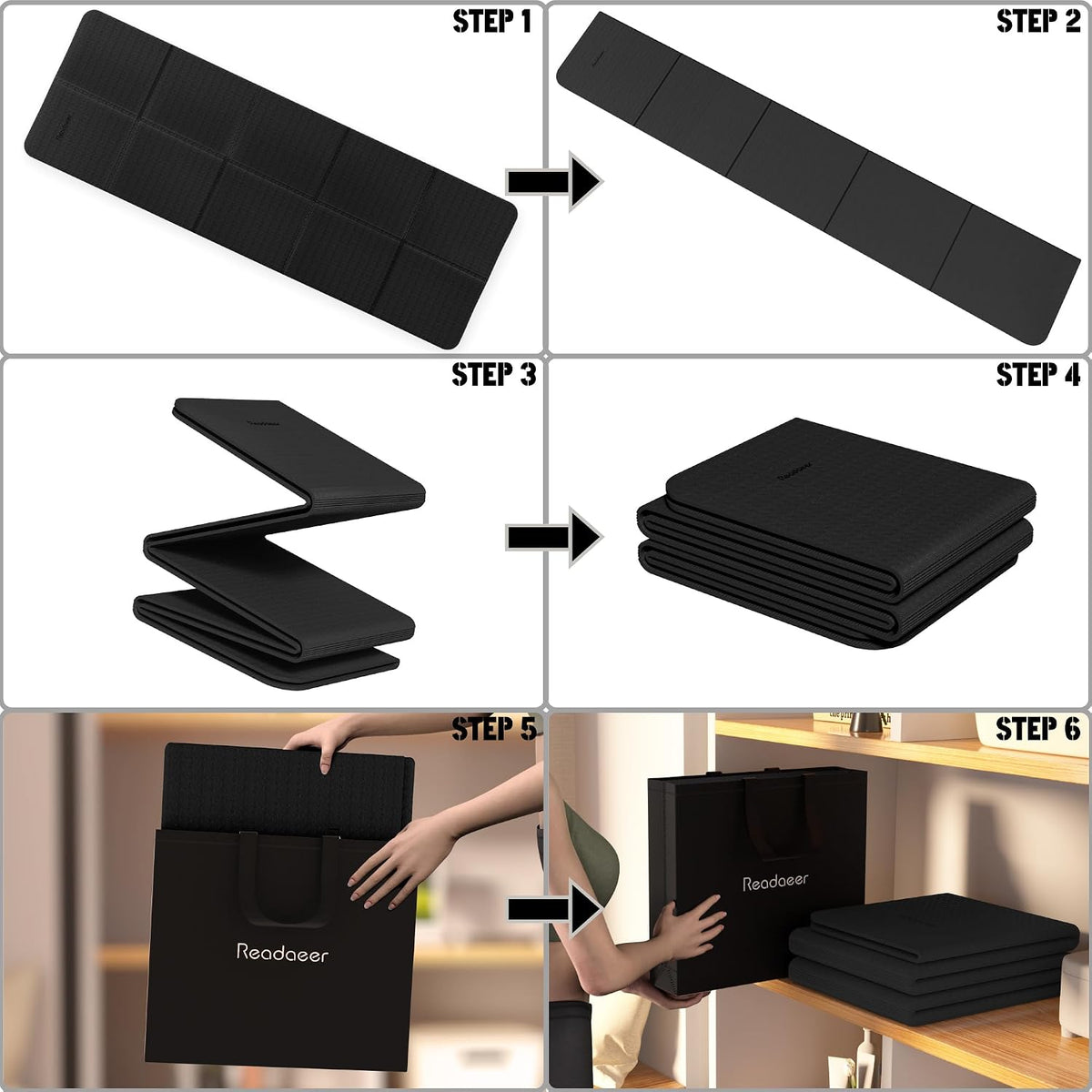 Foldable Yoga Mat for Travel Folding Yoga Mat 6mm Thick with Carrying Bag, Non-Slip TPE Exercise Pilates Mat for 72" L x 24" W x 0.24 Inch