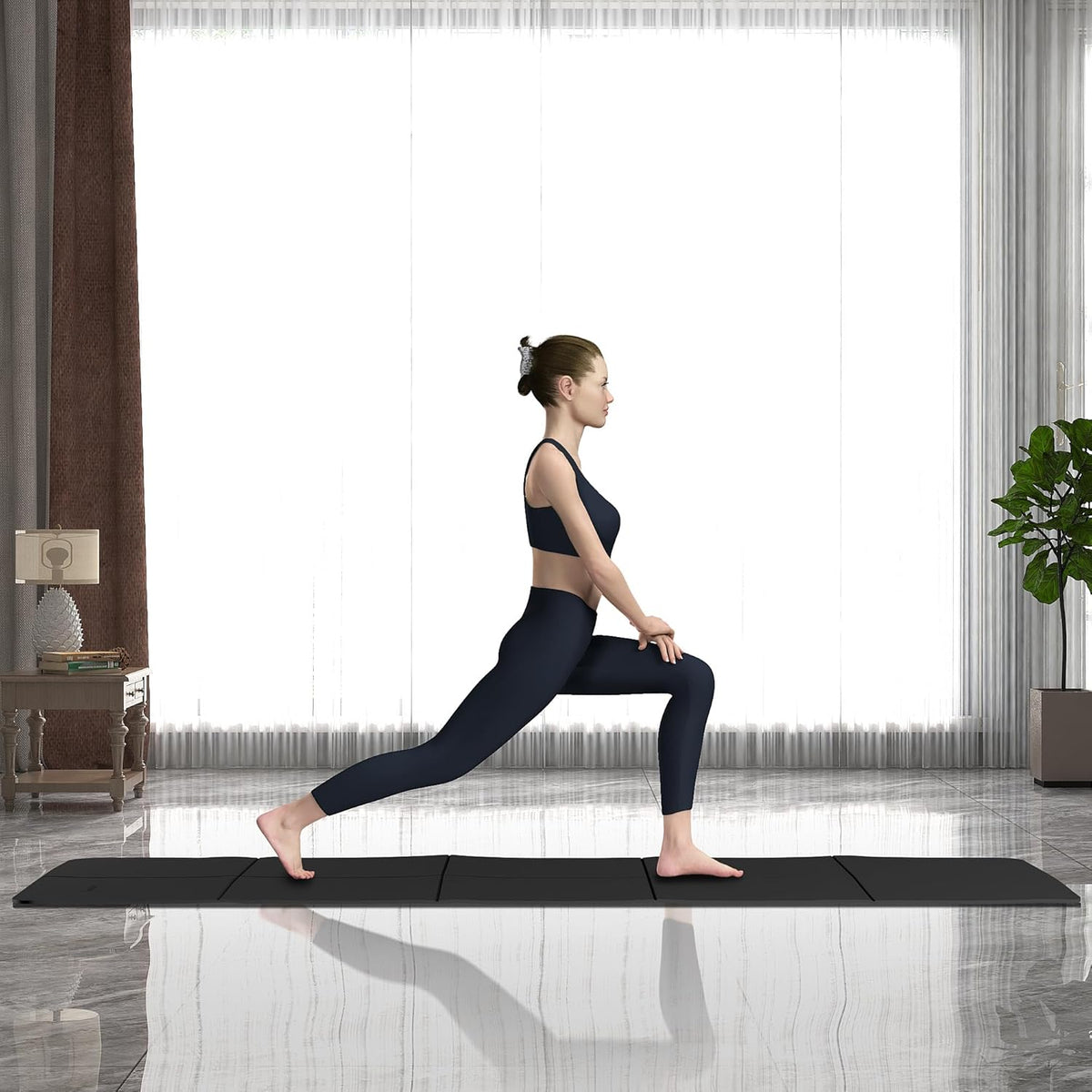 Foldable Yoga Mat for Travel Folding Yoga Mat 6mm Thick with Carrying Bag, Non-Slip TPE Exercise Pilates Mat for 72" L x 24" W x 0.24 Inch