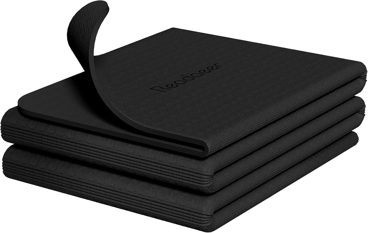 Foldable Yoga Mat for Travel Folding Yoga Mat 6mm Thick with Carrying Bag, Non-Slip TPE Exercise Pilates Mat for 72" L x 24" W x 0.24 Inch