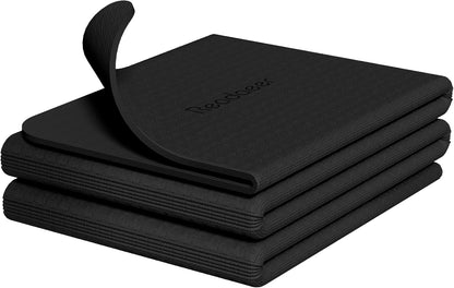 Foldable Yoga Mat for Travel Folding Yoga Mat 6mm Thick with Carrying Bag, Non-Slip TPE Exercise Pilates Mat for 72" L x 24" W x 0.24 Inch