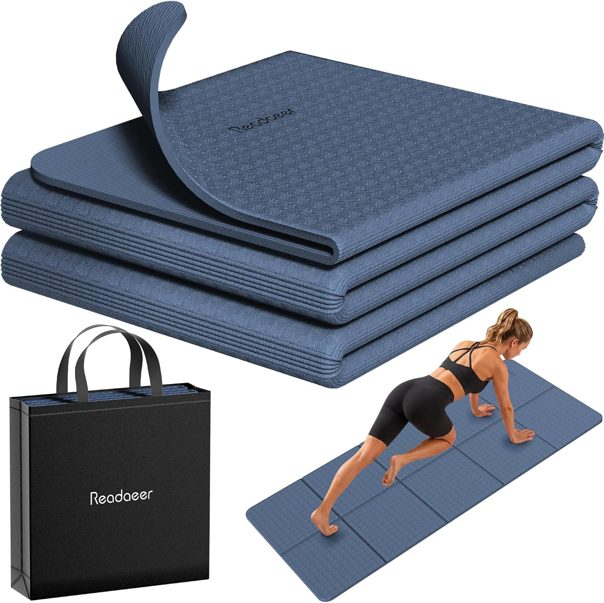Foldable Yoga Mat for Travel Folding Yoga Mat 6mm Thick with Carrying Bag, Non-Slip TPE Exercise Pilates Mat for 72" L x 24" W x 0.24 Inch
