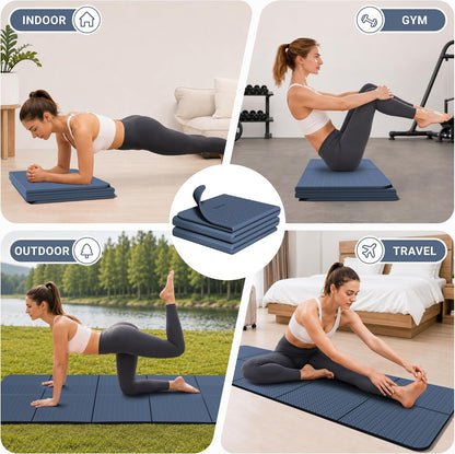 Foldable Yoga Mat for Travel Folding Yoga Mat 6mm Thick with Carrying Bag, Non-Slip TPE Exercise Pilates Mat for 72" L x 24" W x 0.24 Inch