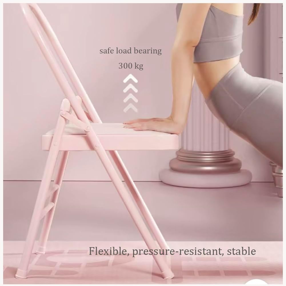 Pilates Yoga Chair,Iyengar Auxiliary Chair,Yoga Auxiliary Chair Backless Yoga Chair Anti-Slip,Stable with Non-Slip Feet Covers,Metal Folding Chair,Purple-Routine