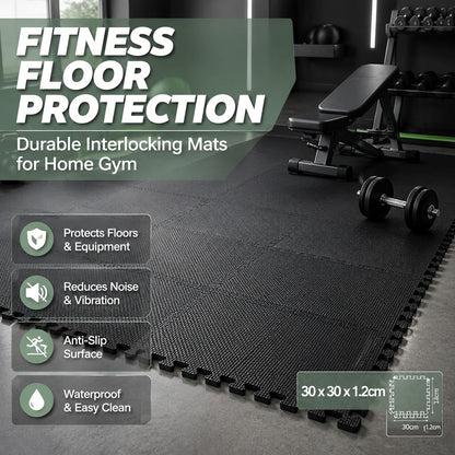 20 Sq Ft Gym Floor Mats, 0.5" Thick Interlocking Foam Tiles