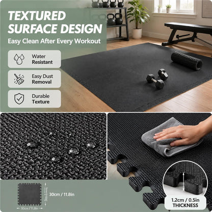 20 Sq Ft Gym Floor Mats, 0.5" Thick Interlocking Foam Tiles