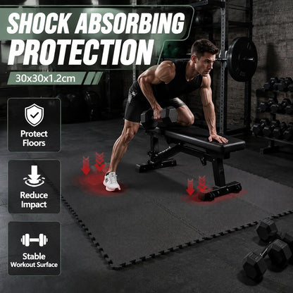 20 Sq Ft Gym Floor Mats, 0.5" Thick Interlocking Foam Tiles