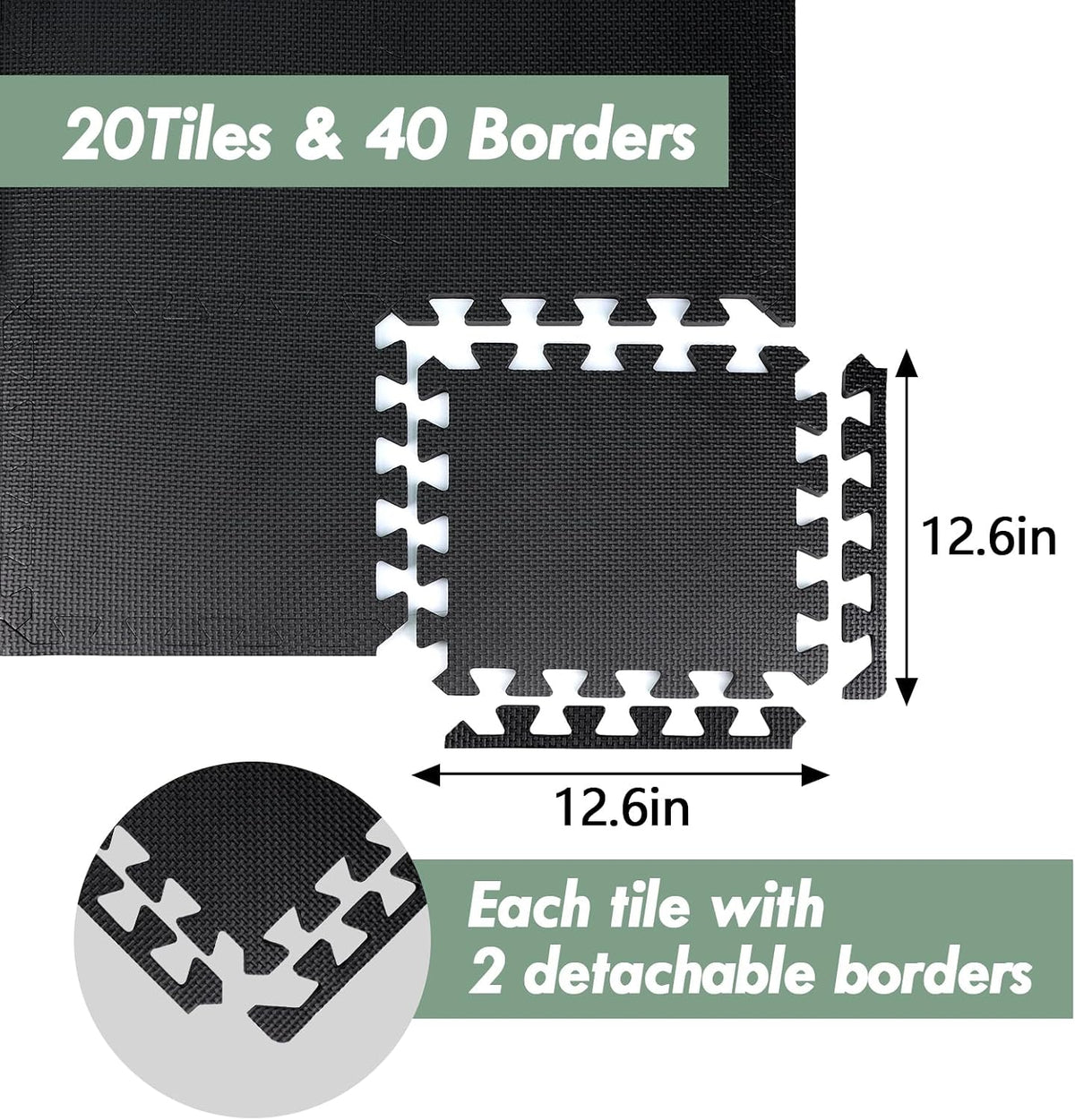 20 Sq Ft Gym Floor Mats, 0.5" Thick Interlocking Foam Tiles