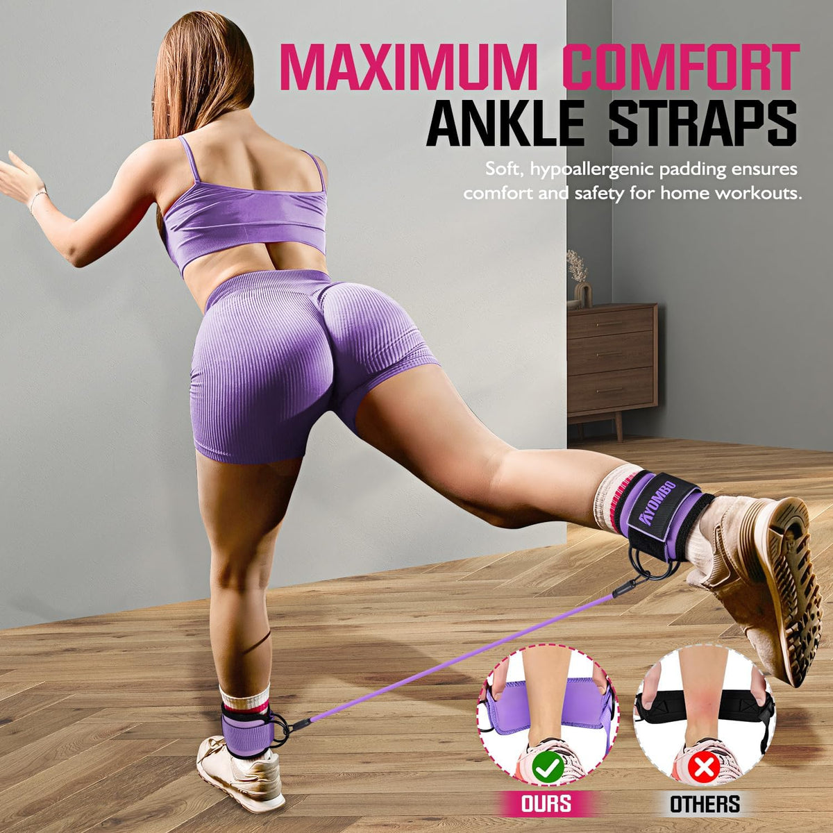 Ankle Resistance Bands with Cuffs, Home Gym Workout Equipment, Lifting Glute Butt Exercise Equipment for Women, Ankle Weights Fitness Set, Leg Booty Equipment for Training Perfect Body Shape