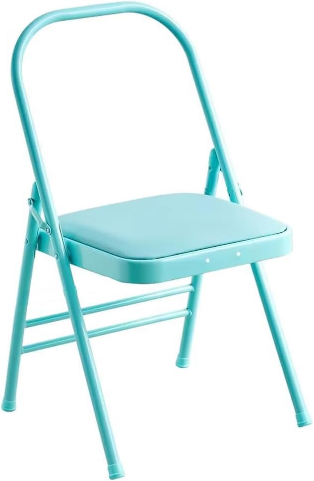 Yoga Auxiliary Chair,Metal Folding Chair,Flexibility and Strength Training and Back Pain Relieving,Foldable Balance Handstand Training Tool（Pink,Blue）,Blue-41cm*45cm*82.5cm