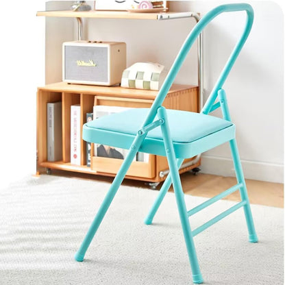Yoga Auxiliary Chair,Metal Folding Chair,Flexibility and Strength Training and Back Pain Relieving,Foldable Balance Handstand Training Tool（Pink,Blue）,Blue-41cm*45cm*82.5cm