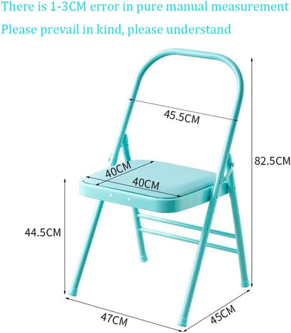 Yoga Auxiliary Chair,Metal Folding Chair,Flexibility and Strength Training and Back Pain Relieving,Foldable Balance Handstand Training Tool（Pink,Blue）,Blue-41cm*45cm*82.5cm