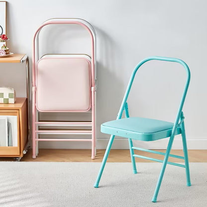 Yoga Auxiliary Chair,Metal Folding Chair,Flexibility and Strength Training and Back Pain Relieving,Foldable Balance Handstand Training Tool（Pink,Blue）,Blue-41cm*45cm*82.5cm