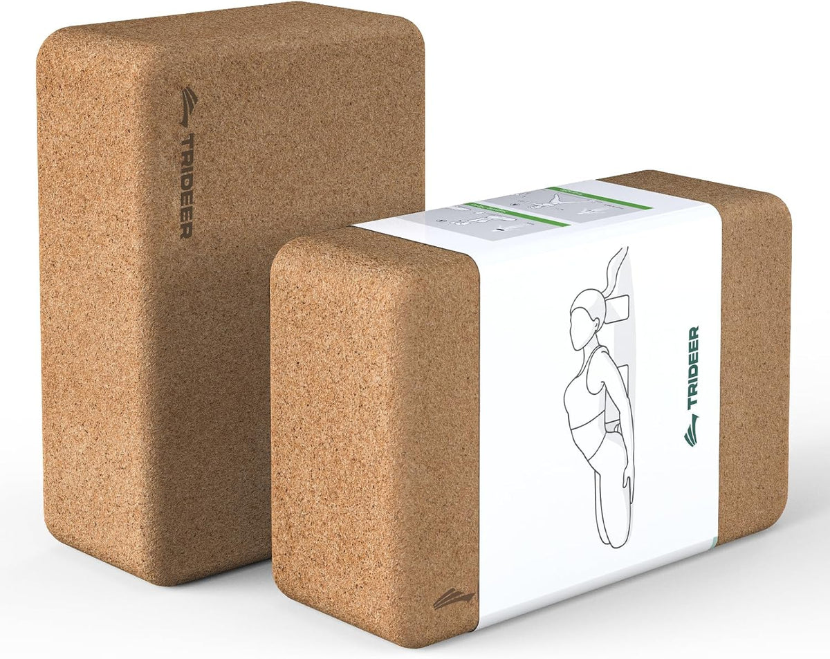 Cork Yoga Blocks, 2 Pack Yoga Blocks Natural Cork, High Density Yoga Block with Non Slip Surface, Eco-Friendly Yoga Accessories for Women, Ideal for Yoga, Pilates, Stretching