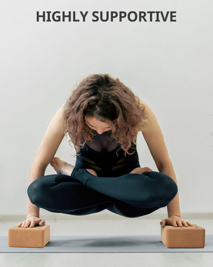 Cork Yoga Blocks, 2 Pack Yoga Blocks Natural Cork, High Density Yoga Block with Non Slip Surface, Eco-Friendly Yoga Accessories for Women, Ideal for Yoga, Pilates, Stretching