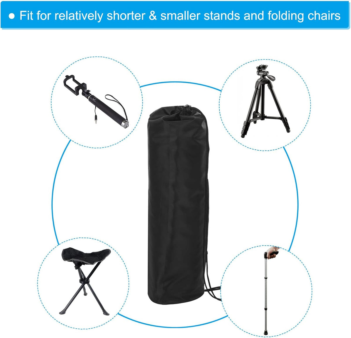 20 Inch Ultra Mini Chair Replacement Bag, Nylon Foldable Tripod Carry Case Storage Bag with Shoulder Strap for Outdoor Travel, Black