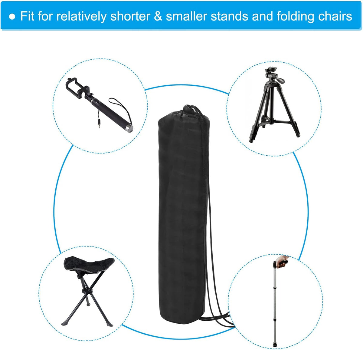 20 Inch Ultra Mini Chair Replacement Bag, Nylon Foldable Tripod Carry Case Storage Bag with Shoulder Strap for Outdoor Travel, Black